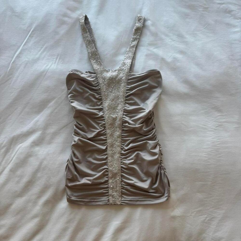 Silver sequin mini tank top
